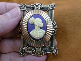 CA10-41) Rare African American Lady Purple Ivory Cameo Brass Pin Pendant Jewelry - £22.78 GBP