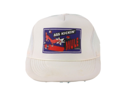 Vintage 90s Ass Kickin Mule Brand Fireworks Spell Out Trucker Hat Snapback White - £23.26 GBP