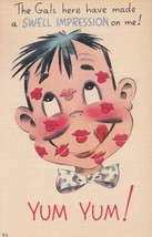 Gals Here Have Made a Swell Impression Postcard Guy Lip Prints All Over Face - £2.24 GBP