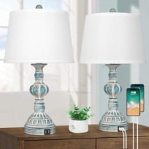 Farmhouse 3-Way Dimmable Touch Table Lamps With 2 Usb Ports, Set Of 2 Coastal Be - £81.51 GBP