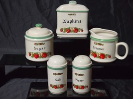 Japan STRAWBERRY HOSTESS SET Creamer &amp; Sugar + Lid, Salt &amp; Pepper, Napki... - $598.52 MXN