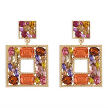 Cubic Zirconia &amp; Crystal Earth-Tone Square Drop Earrings - £11.98 GBP