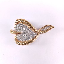 ✅ Vintage Jewelry Brooch Pin Leaf Rhinestone Gold Plate Tone MCM - £5.71 GBP