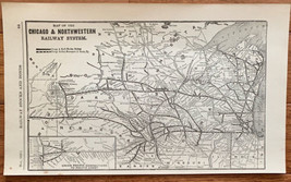 1923 Antique CHICAGO &amp; NORTHWESTERN Map Vintage RAILWAY Map - £8.04 GBP