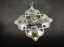 Vtg. Byzantine Cross  Large Ornate  Silver Pendant  - £105.09 GBP