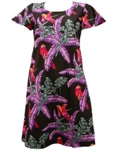Paradise Found Womens Hawaiian Dress Floral Black Multicolor Jungle Bird A-Line - £61.54 GBP