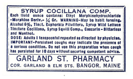 Vintage Pharmacy Label SYRUP COCILLANA COMPOUND Garland Street Pharmacy ... - $28.11