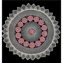 VTG Flower Power Hand Crocheted table Topper Extra Large Pink Floral Doily - £11.68 GBP