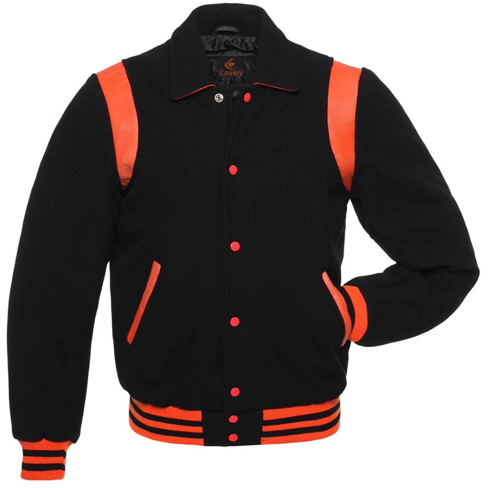 Retro Jacket Varsity Jacket Letterman Jacket Black Body Red Leather Inserts