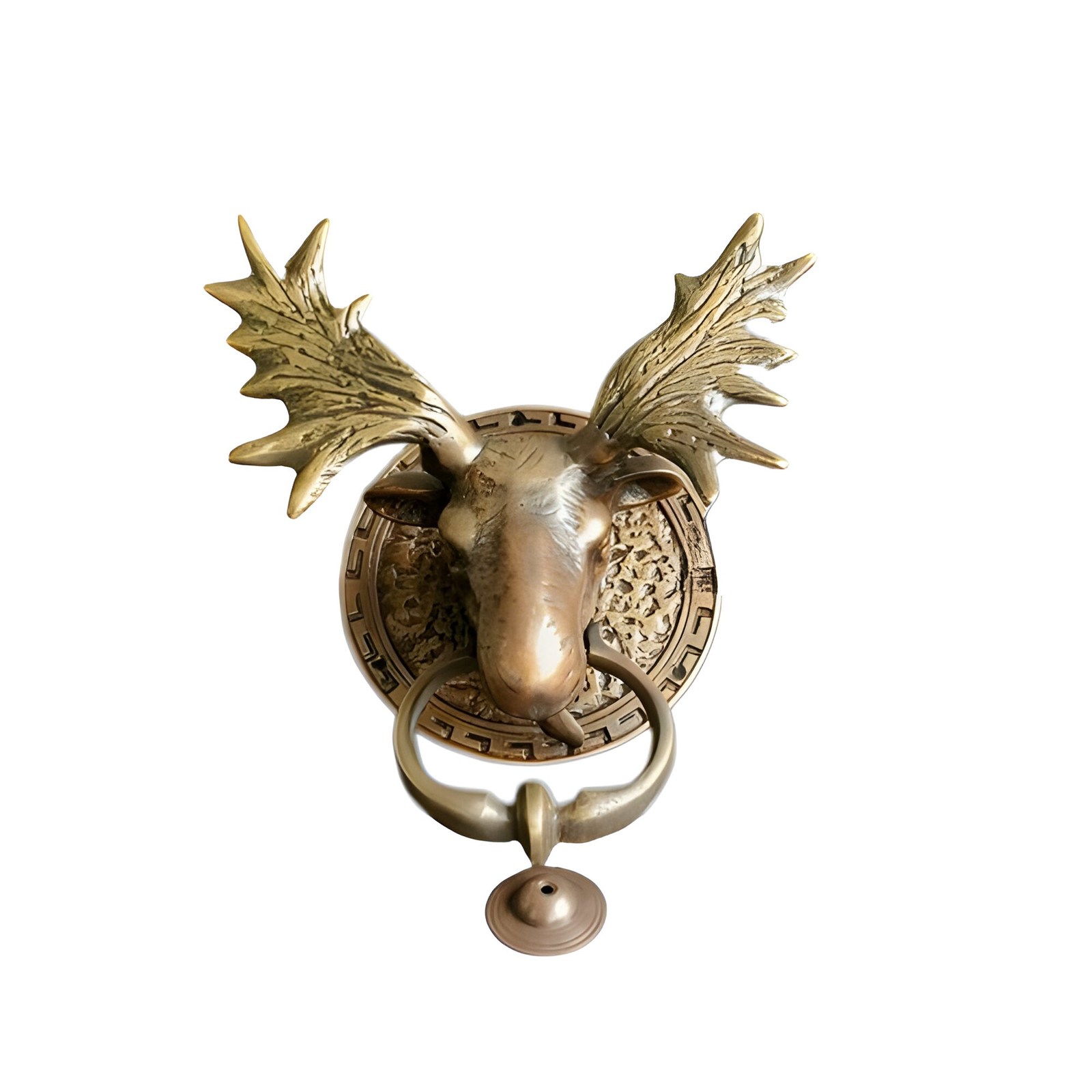 Vintage Deer Door knocker Earrings 5.5&quot; Antique Stag Brass Ring Doorbell - $115.00