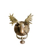 Vintage Deer Door knocker Earrings 5.5&quot; Antique Stag Brass Ring Doorbell - $115.00