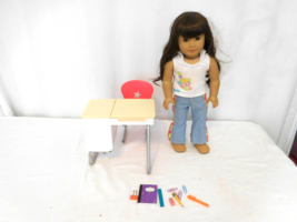 American Girl Doll Truly Me Dark Brown Hair Bangs Brown Eyes Fair Skin + Desk +  - £48.29 GBP