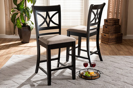 Lino Sand Fabric Espresso Brown 2Pc Counter Height Pub Chair Set - $193.00