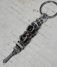 Murano Metal Rhinestone Beaded Handmade Split Ring Keychain Plum Silver New - $19.79