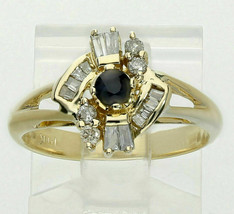 Diamond Sapphire Abstract Ring 14K Yellow Gold Over Brilliant Baguette 1.50CT - £81.59 GBP