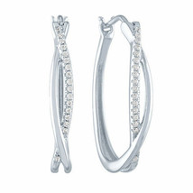 1/10 CTTW Genuine Diamond 22MM Hoop Earrings In Sterling Silver New W Gift Box - £66.16 GBP