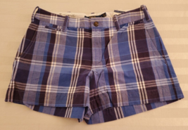 NWT Polo Ralph Lauren Navy Blue &amp; White Plaid Cotton/Linen Shorts Size 12 - £23.36 GBP