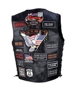 Mens Black Leather Biker Motorcycle Harley Rider Chopper Vest 42 Patches - £45.52 GBP+