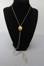 Antique Adjustable Chain Necklace  Gold Tone Bolo Slide Monogrammed Oval... - $29.69