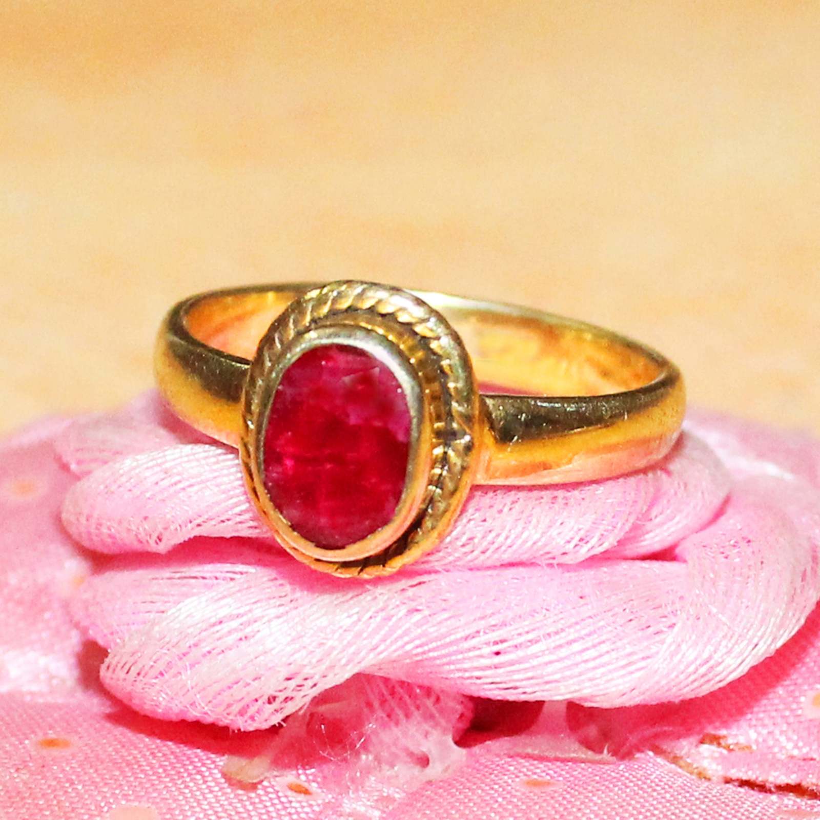 Solid Gold Jewelry Natural Ruby Gemstone Ring 9k 14k 18k 22k Gold Birthstone Jew