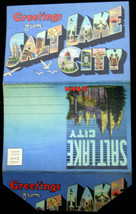 Vntg Color Litho Post Card fold-out Greetings From Salt Lake City Unposted - £4.09 GBP