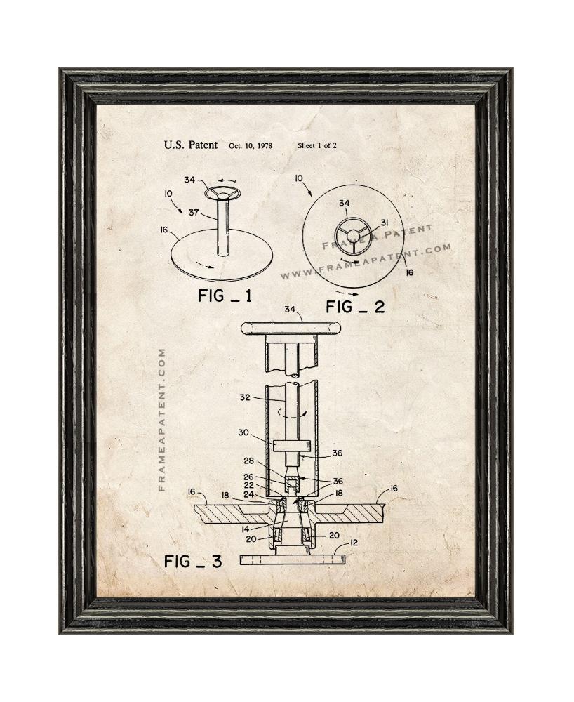 Playground Turntable Patent Print Old Look with Black Wood Frame