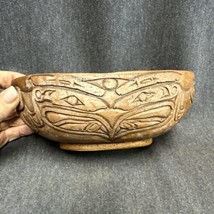 Mid Century TIKI Folk Art Carved Faux Bois Bowl 8”x6”x3” - $28.71