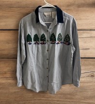 Vintage Casey and Max Women&#39;s Christmas Shirt Button Front Striped Cotto... - $19.79