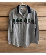 Vintage Casey and Max Women&#39;s Christmas Shirt Button Front Striped Cotto... - $26.88 CAD