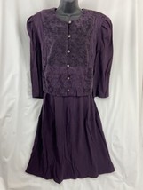 Vintage Lady Dorby Women&#39;s Purple Long Sleeve Dress size 49&quot; Chest Round - £18.57 GBP