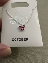 Disney Parks Mickey Mouse Rose October Faux Birthstone Necklace Silver NEW image 2