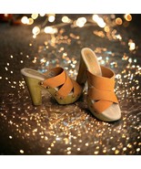 Sbicca Adina Platform 4 3/4” Wood Heels Sandals Size 7M Orange Textured ... - $890.09 MXN