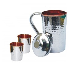 Pure copper steel 1 Jug  and  2 tumbler  Ayurvedic yoga health benefits - £20.94 GBP