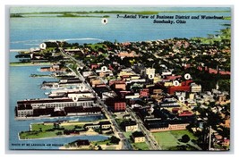 Aerial View Business District and Waterfront Sandusky Ohio OH Linen Postcard V21 - £2.29 GBP