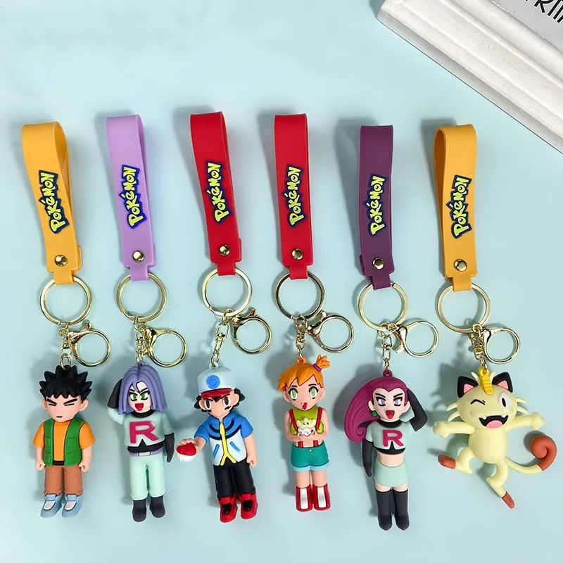 Anime Pokemon Keychain Kawaii Figure Ash Ketchum James Meowth Jessie Pendant Key - £8.36 GBP