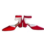 Dream Paris Annee Ankle Strap Chunky Heels Pointed Red Suede Size 7 - $451.20 MXN