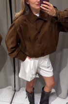 ZARA BNWT 2025. CHOCOLATE PLEATED JACKET BOMBER SHOULDER TABS LYOCELL. 8... - $162.60
