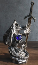 Legendary Silver Sorcerer Dragon Carrying Orb and Sword Letter Opener Fi... - $21.99
