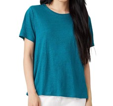 Eileen Fisher Organic Linen Reef Teal T-Shirt Top Loose Fit XS Short Sle... - $37.62
