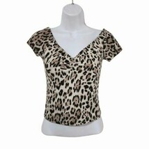 Just Polly Leopard Print Top Womens Juniors Size Medium Tan Black - $11.87