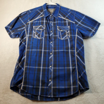 BKE Shirt Mens Size 2XL Blue Black 100% Cotton Short Sleeve Pearl Snap= Button - £13.66 GBP