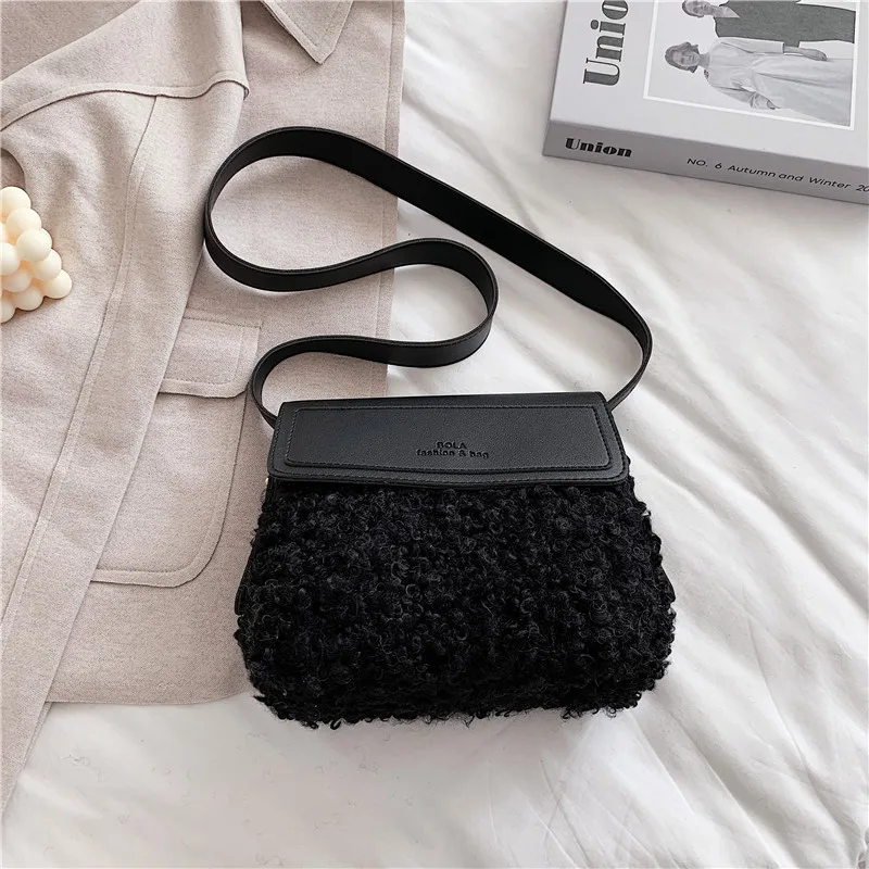 Black Soft Shoulder Bags for Women New Winter Brand Leather Crossbody Handbag La - £22.53 GBP