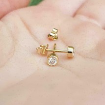 1Ct Bezel Set Moissanite Lab Created Stud Earrings 14K Yellow Gold Plate... - $87.26