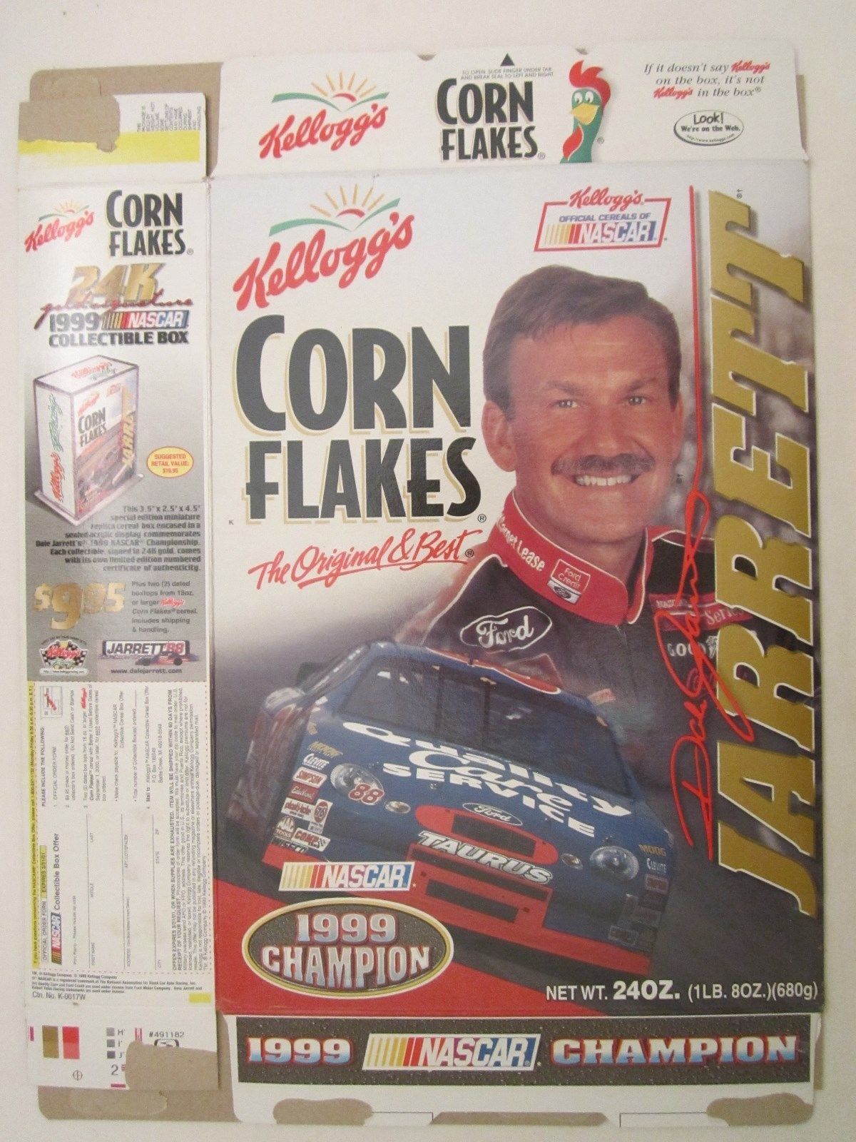 Kellogg's CORN FLAKES 24 oz Cereal Box 2000 DALE JARRETT - $15.95