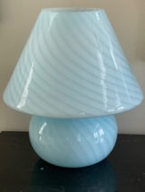 Mid Century Murano Vetri Italian 15&quot; Tall Blue Blown Glass Mushroom Lamp - £474.02 GBP