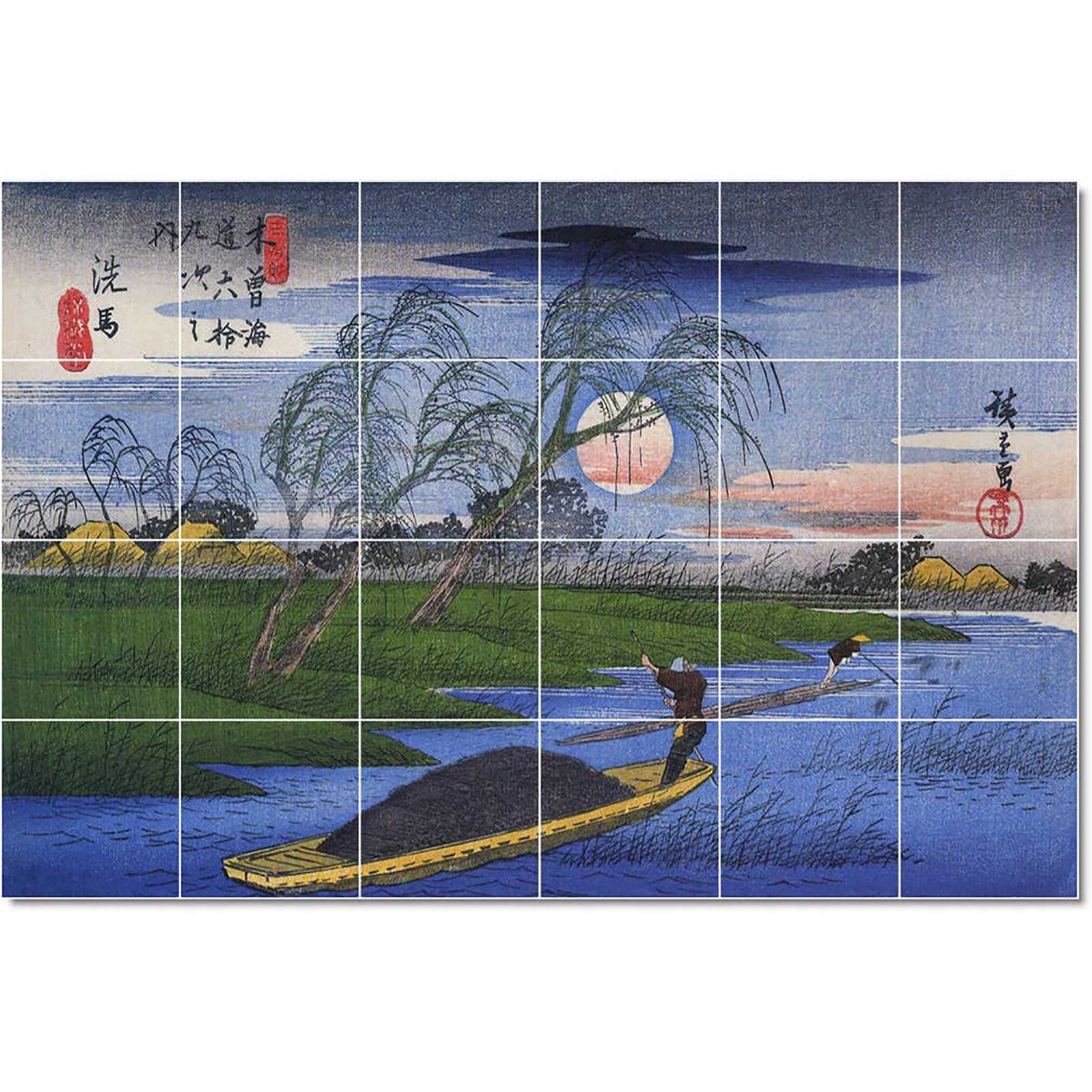 Hiroshige utagawa men poling boats past a bank with willows