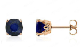 1Ct Cushion Cut Simulated Sapphire Push Back Stud Rose Gold-Plated Silver - £51.26 GBP