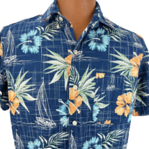 Izod Saltwater Hawaiian Aloha M Shirt Hibiscus Sailboats Palm Leaves Ocean - £35.54 GBP