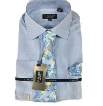 C. Allen Men Blue White Plaid Dress Shirt Blue Yellow Tie Hanky Sizes 16... - £35.85 GBP