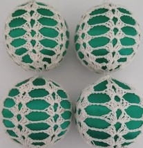 Crochet Lace Over Green Satin Christmas Ornament Vertical Scallop Vintage - £16.23 GBP